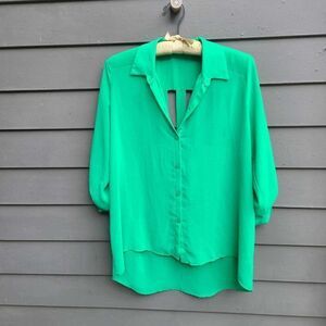 Lush Green Cut out Back High Low Blouse size Medium